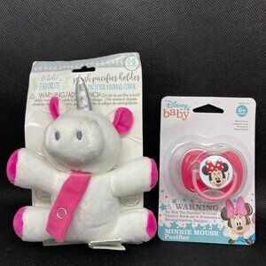New with tags Disney pacifier and Le BeBe unicorn pacifier holder